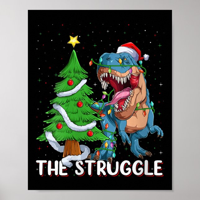 Poster Womens Dinosaur Xmas Lights Funny T-rex Dino Men B (Devant)