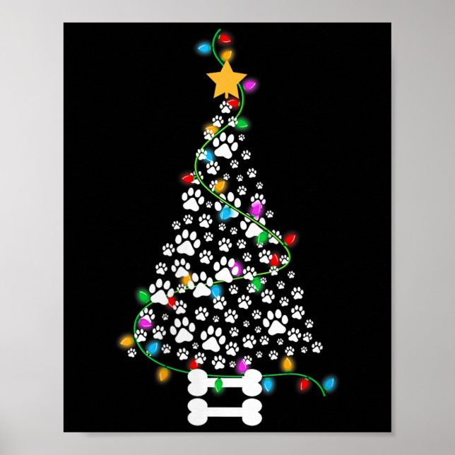 Poster Womens Dog Paw Christmas Tree Lights Funny Puppy D (Devant)
