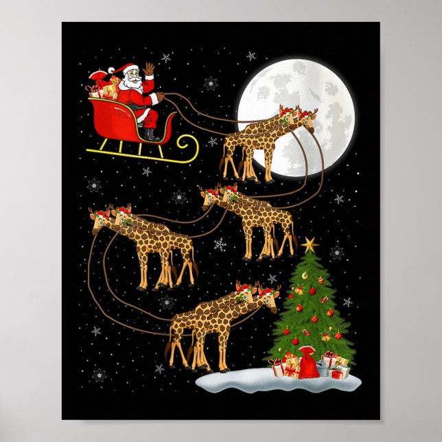 Poster Womens Giraffe Santa Sleigh Flying Funny Magical C (Devant)