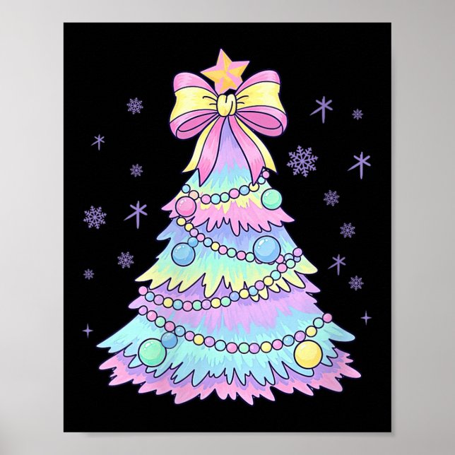 Poster Womens Girly Christmas Tree Coquette Bow Jolly Xma (Devant)