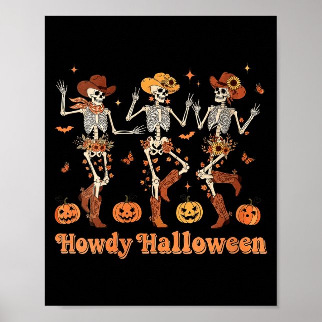 Poster Womens Howdy Halloween Cowboy Cowgirl Skeleton Dan (Devant)