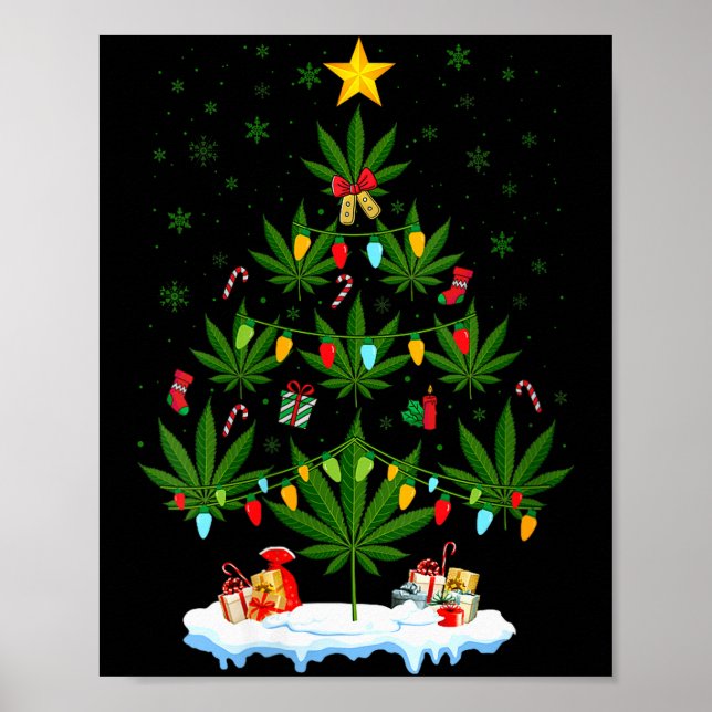 Poster Womens Leaf Christmas Tree Weed Stoner Xmas V-neck (Devant)