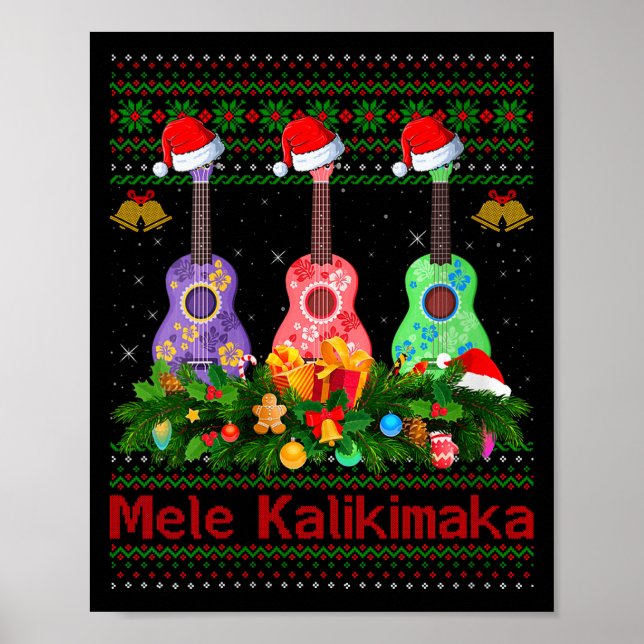 Poster Womens Mele Kalikimaka Ukulele Guitar Ugly Xmas Sw (Devant)