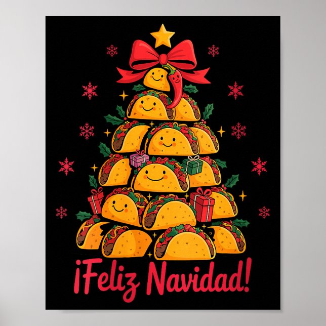 Poster Womens Merry Christmas Tacos Tree Feliz Navidad Me (Devant)