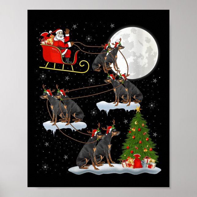 Poster Womens Miniature Nscher Dog Santa Sleigh Flying Fu (Devant)