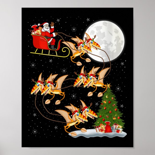 Poster Womens Pterodactyls Dinosaur Bird Santa Sleigh Fly (Devant)