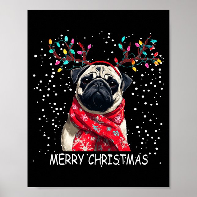 Poster Womens Pug Dog Xmas Santa Hat F Christma Long Slee (Devant)