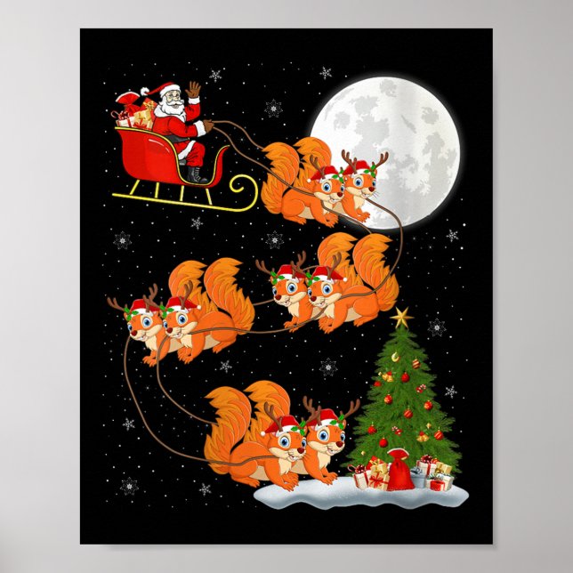 Poster Womens Squirrel Santa Sleigh Flying Funny Magical  (Devant)