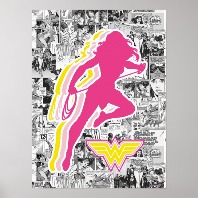 Poster Wonder Woman Silhouette Couché rose Jaune (Devant)