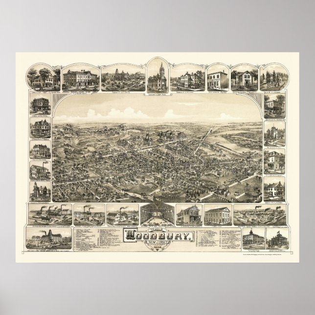 Poster Woodbury, NJ Carte panoramique - 1886 (Devant)