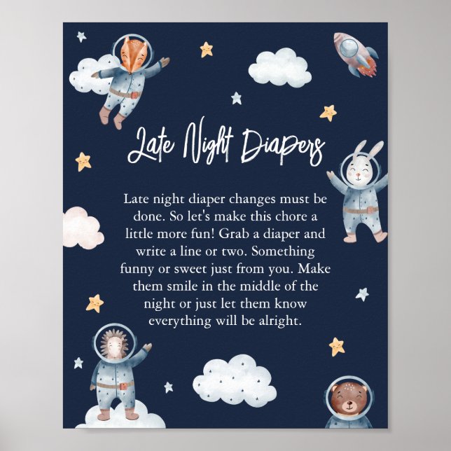 Poster Woodland Animal Space Baby 'Late Night Diaper' (Devant)