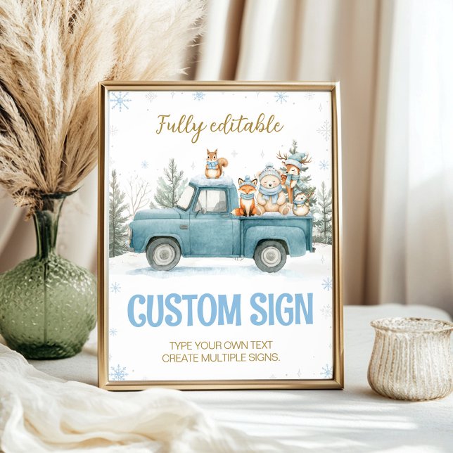 Poster Woodland Animals Blue Winter Birthday Custom Sign (Créateur téléchargé)