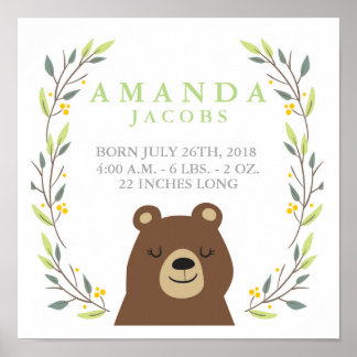 Poster Woodland Bear Baby Stats