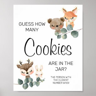Poster Woodland Combien de cookies baby shower signe de j