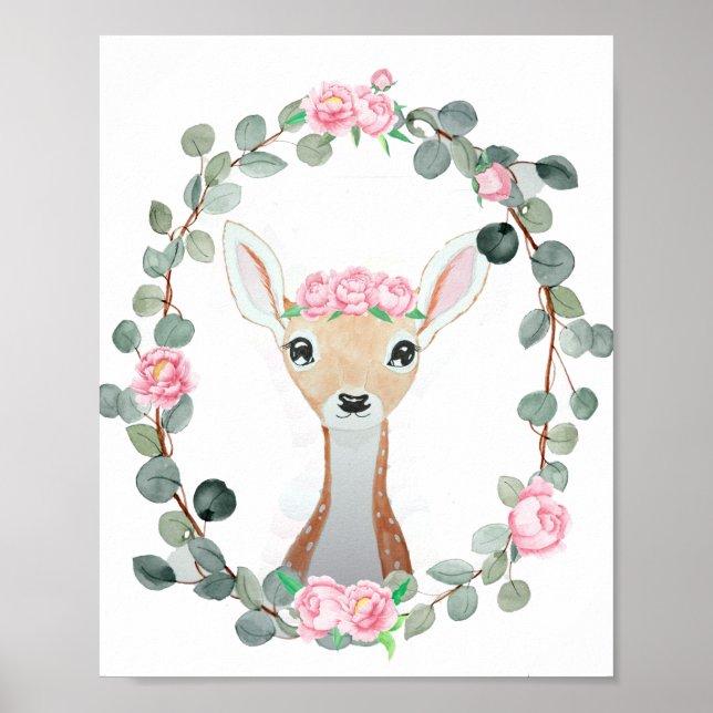 Poster Woodland Deer Baby Girl Douche Cadeau (Devant)
