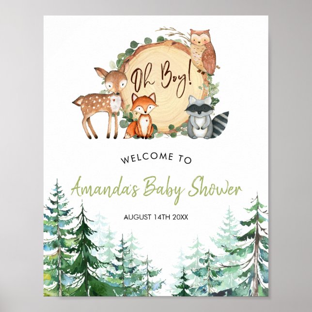 Poster Woodland Forest Oh Boy Baby shower Bienvenue (Devant)