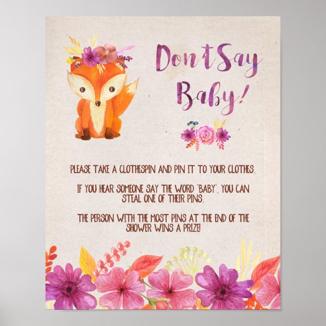Poster Woodland Fox ne pas dire Baby Game (Devant)