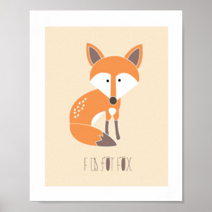 Poster Woodland Friends - F est pour Fox Art Print