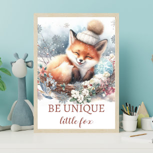 Poster Woodland hiver mignon renard Nouveau-né fille art 