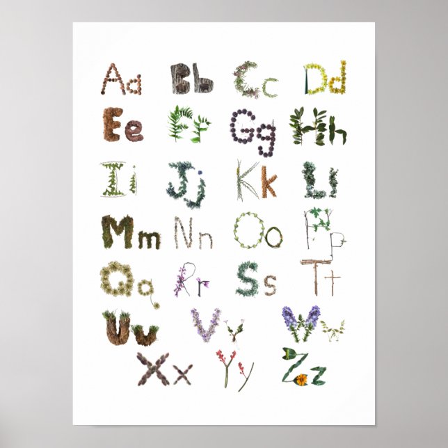 Poster Woodland kids ABC Alphabet Children's Wall Art (Devant)