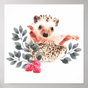 Poster Woodland Nursery - Hedgehogs and wild berries
