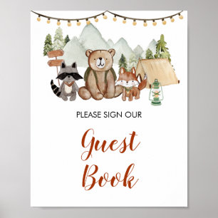 Poster Woodland One Happy Camper 1er Birthday Guest Book