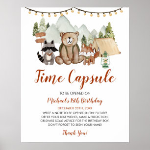 Poster Woodland One Happy Camper Birthday Time Capsule