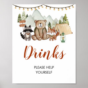 Poster Woodland One Happy Camper First Birthday Boissons