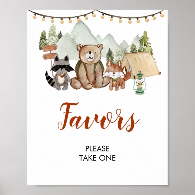 Poster Woodland One Happy Camper First Birthday Faveurs (Devant)