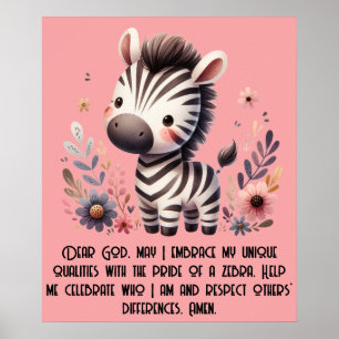 Poster Woodland Zebra Kids Prière chrétienne sur rose  