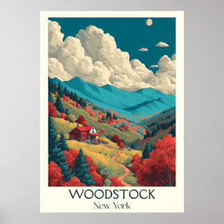 Poster Woodstock New York Vintage Mountain Valley Art