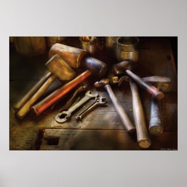 Poster Woodworker - Une collection de marteaux (Devant)