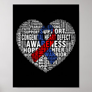 Poster Word Art Heart Rouge & Blue Ribbon Sensibilisa