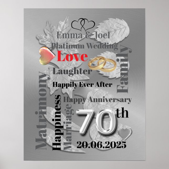 Poster Word personnalisé Art 70e anniversaire mariage (Devant)