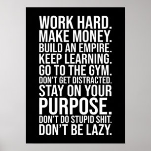 Poster Work Hard, Don't Be Lazy, Gym, Hustle, Success