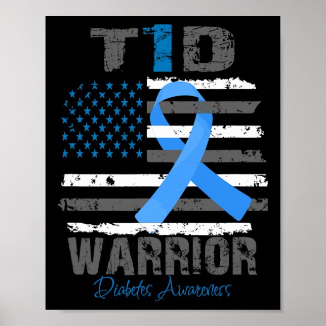Poster World Diabetes Awareness Blue Ribbon T1d Warrior T (Devant)