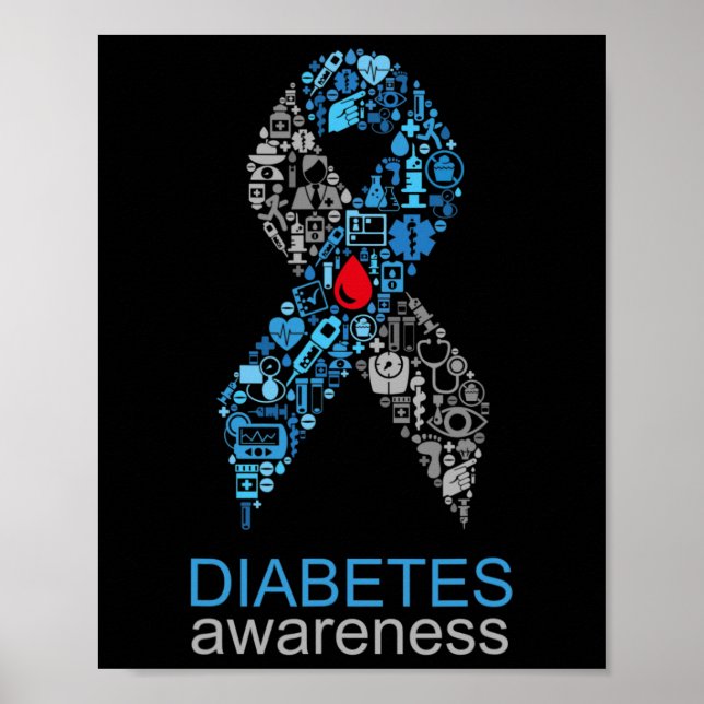 Poster World Diabetes Day Diabetes Awareness Ribbon  (Devant)