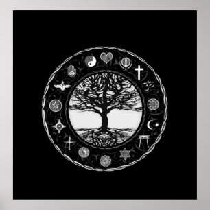 Poster World Religions Black and White Tree