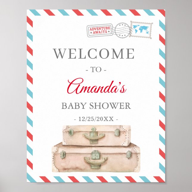 Poster World Travel Adventure Neutral Baby shower Bienven (Devant)