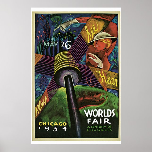 Poster "World's Fair, Chicago, 1934" Vintage (Devant)