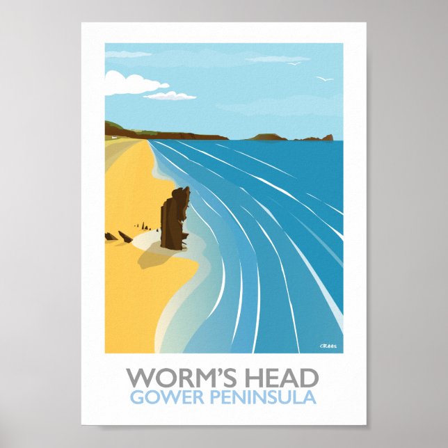 Poster Worm's Head - Rhossili Bay Beach (Devant)
