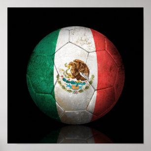 Poster Worn Mexican Flag Football Soccer Ball