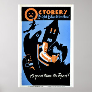 Poster WPA "bleu vif" d'octobre vintage