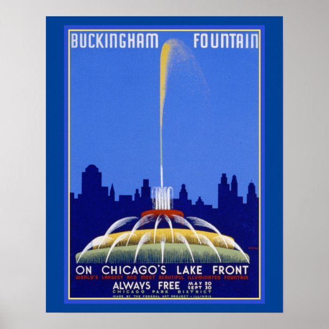 Poster WPA Buckingham Fountain Chicago Ill (Devant)