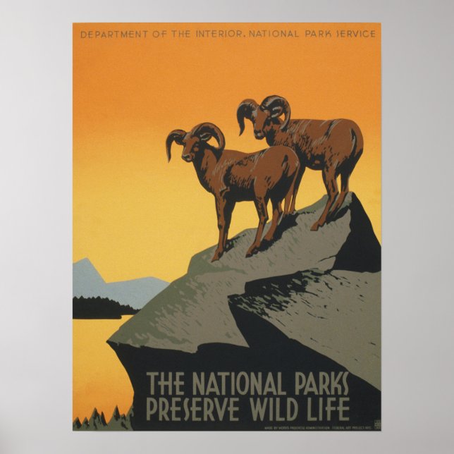 Poster WPA Parcs nationaux Vintages Voyage faune (Devant)