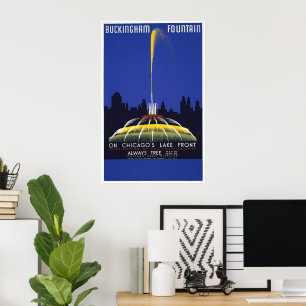 Poster WPA Vintage de la fontaine de Chicago Bucki