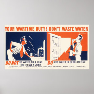 Poster WPA vintage Don't Waste Water