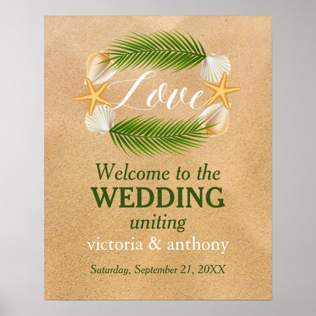 Poster Wreath tropicale Sandy Beach Mariage Bienvenue (Devant)