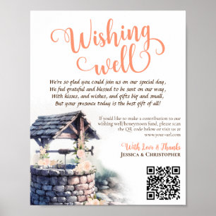 Poster Wright QR Code Coral Peach Rose Mariage