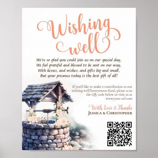 Poster Wright QR Code Coral Peach Rose Mariage (Devant)